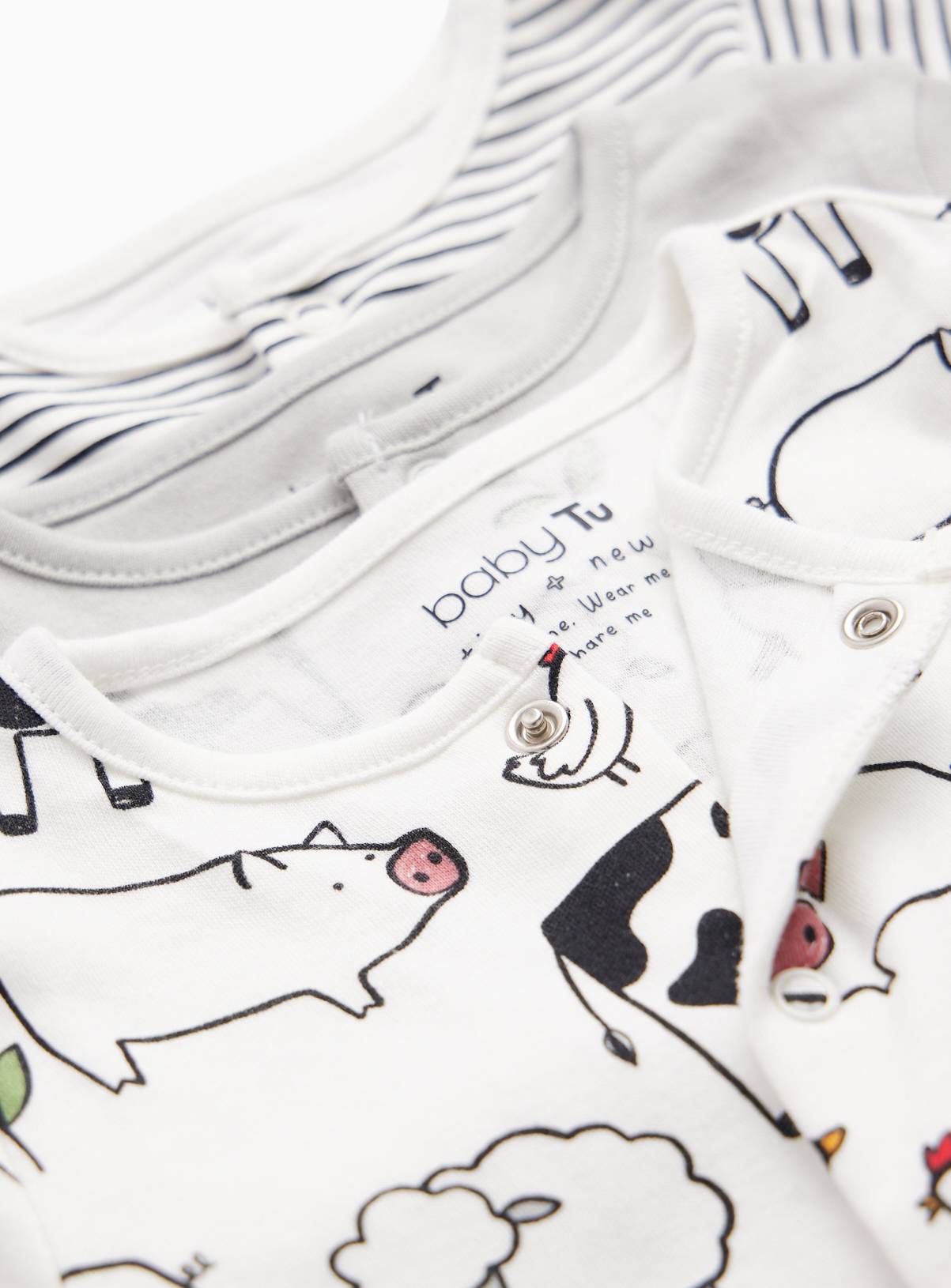 Monochrome Farmyard Print Sleepsuits 3-Pack Up to 1 mth - Image 2